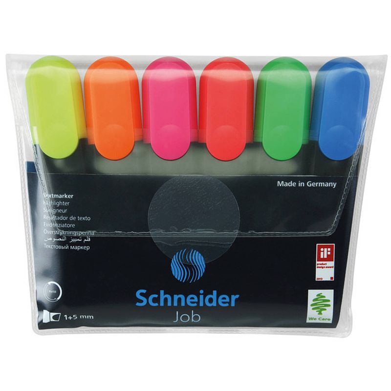 Foto van Tekstmarker schneider job 150 etui a 6 stuks assorti kleuren