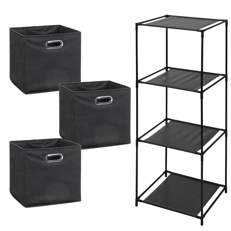 Foto van Storage solutions opbergrek smartrack - met 3x mandjes stof - grijs - 34 x 104 cm - opbergkastjes