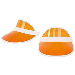 Foto van Verkleed zonneklep/sunvisor - 2x - voor volwassenen - oranje/wit - carnaval hoed - verkleedhoofddeksels