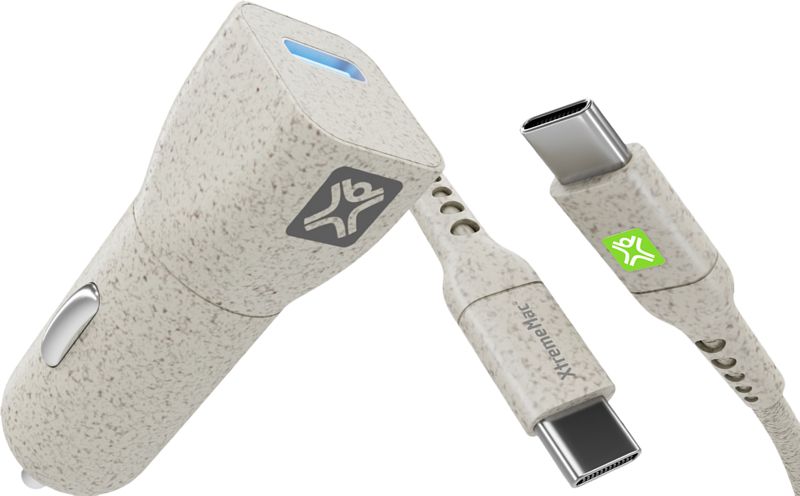 Foto van Xtrememac eco line power delivery autolader 20w + usb c kabel 1m kunststof crème