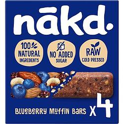Foto van 30% korting | nakd. raw fruitreep met noten blueberry muffin 4 x 35g aanbieding bij jumbo