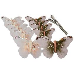 Foto van 20x stuks decoratie vlinders op clip creme/beige 11 x 8 cm - kersthangers