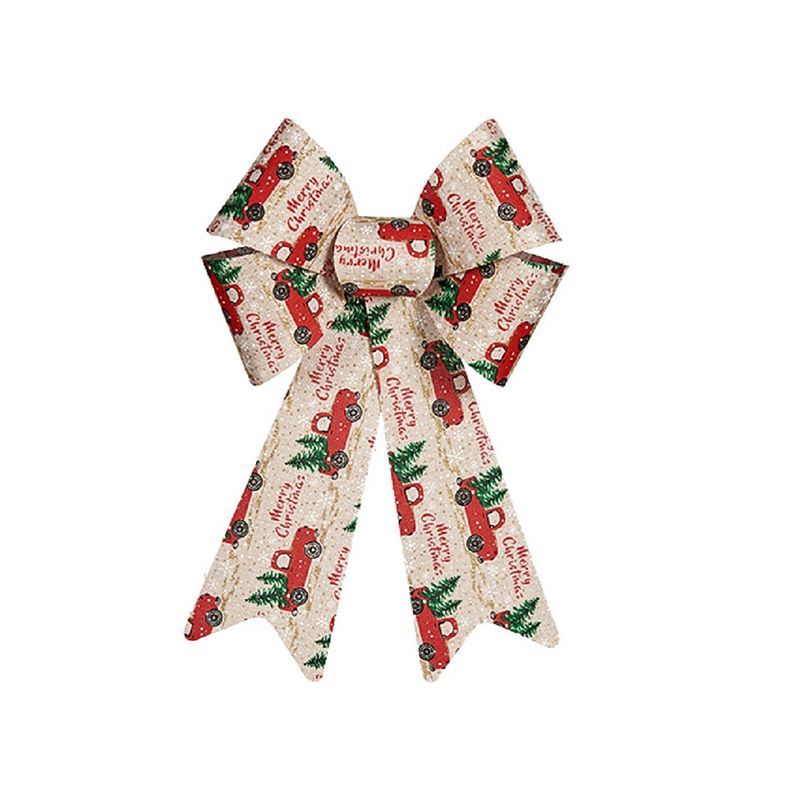 Foto van Kerstboomversiering ornament strikjes/strikken creme/rood print 15 x 25 cm - kersthangers