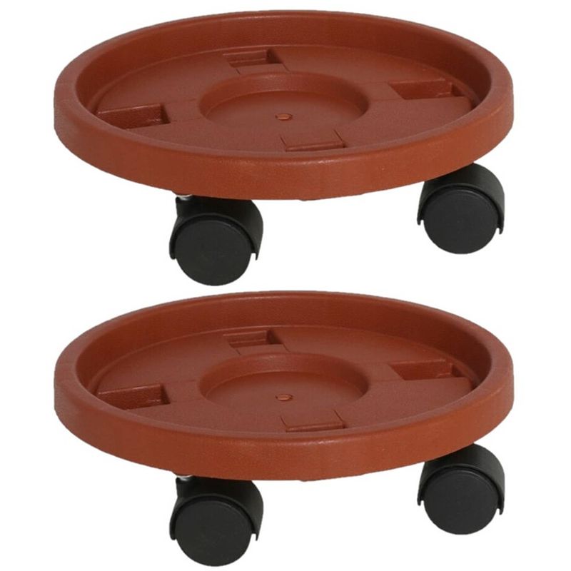 Foto van 2x stuks kunststof planten trolleys/multirollers rond bruin 26 cm - planten onderzetter