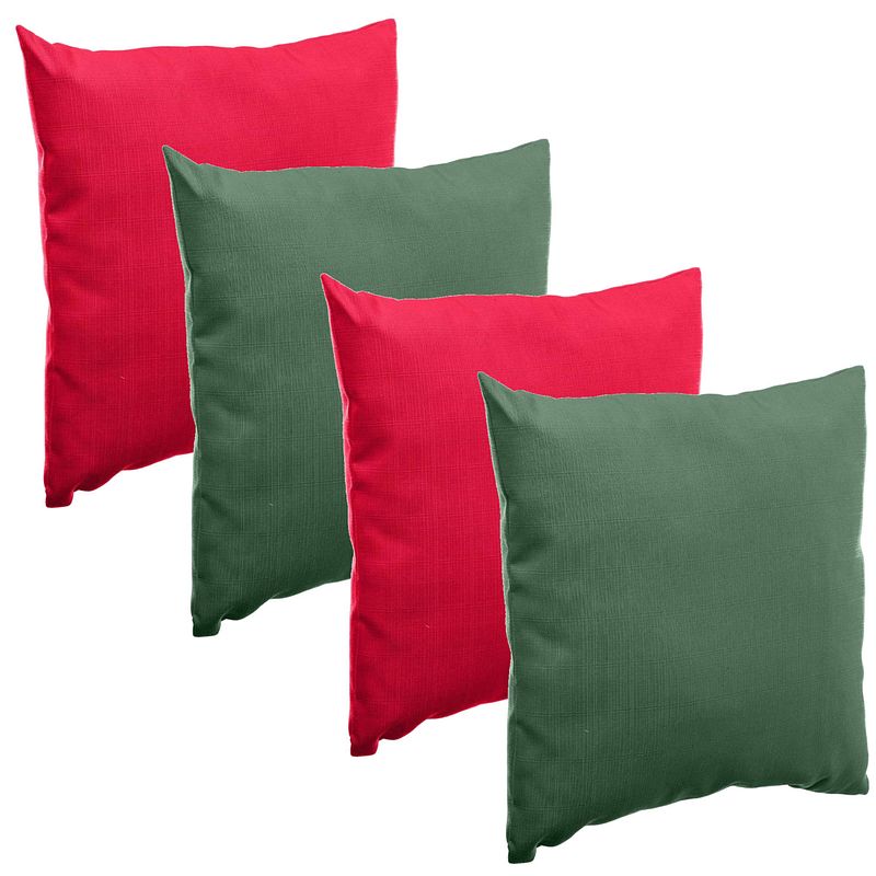 Foto van Bank/sier/tuin kussens voor binnen/buiten set 4x stuks rood/groen 40 x 40 cm - sierkussens