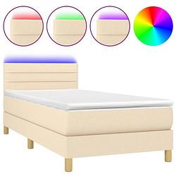 Foto van The living store boxspring bed - crème - 193 x 90 x 78/88 cm - verstelbaar hoofdbord - kleurrijke led-verlichting -