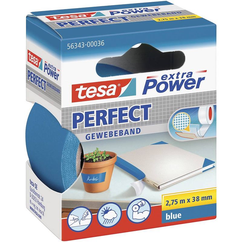 Foto van Tesa perfect 56343-00036-03 textieltape tesa extra power blauw (l x b) 2.75 m x 38 mm 1 stuk(s)