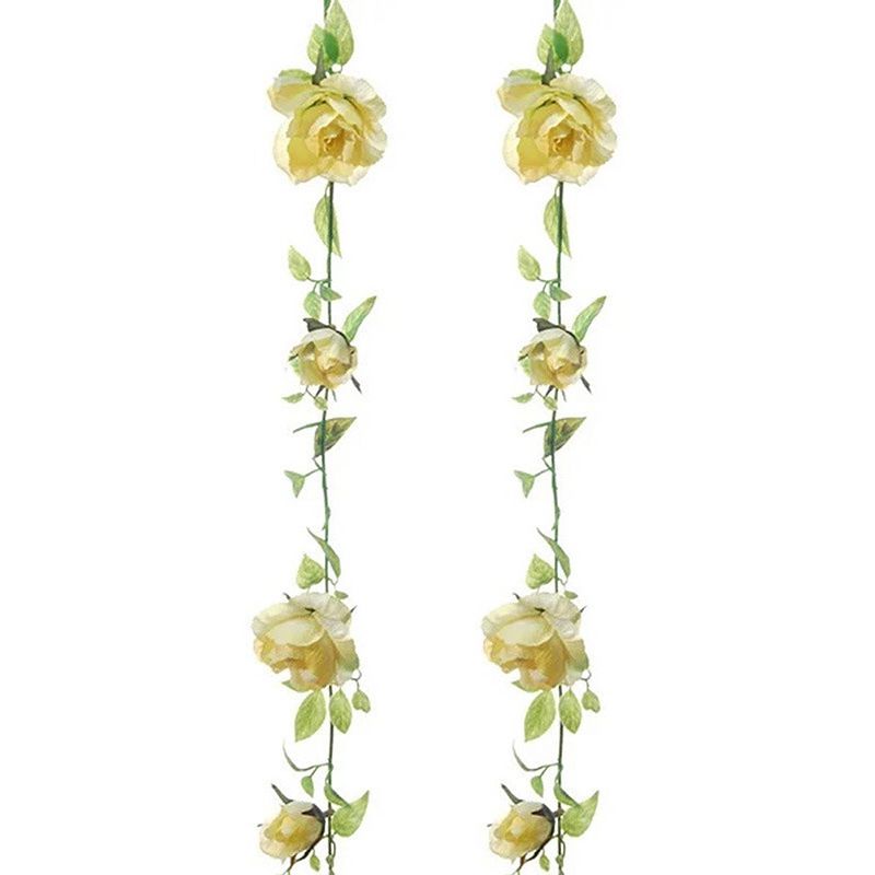 Foto van Louis maes kunstplant bloemenslinger rozen - 2x - geel/groen - 225 cm - kunstbloemen - kunstplanten