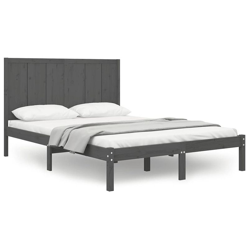 Foto van The living store houten bedframe - grijze massief grenenhout - 205.5 x 125.5 x 31 cm - comfortabel hoofdeinde