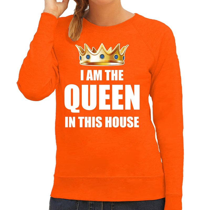 Foto van Woningsdag im the queen in this house sweaters / trui voor thuisblijvers tijdens koningsdag oranje dames l - feesttruien