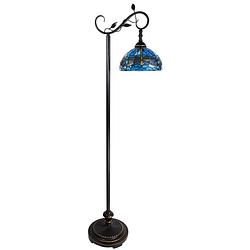 Foto van Lumilamp tiffany vloerlamp 152 cm blauw bruin kunststof glas rond staande lamp glas in lood tiffany lamp blauw staande