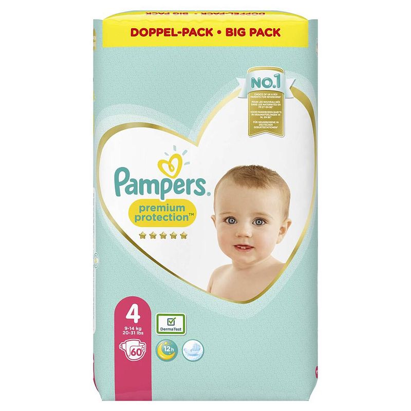 Foto van Pampers premium protection maat 4 9-14 kg 60 luiers