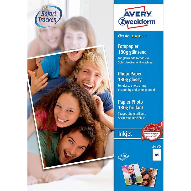 Foto van Avery-zweckform classic photo paper inkjet 2496 fotopapier din a4 180 g/m² 100 vellen glanzend