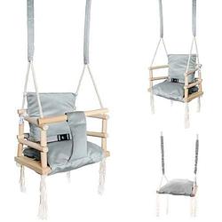Foto van T.r. goods babyschommel voor binnen - 3-in-1 grijze plafondhanger - baby swing seat - gemaakt van hout