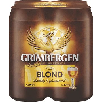 Foto van Grimbergen abdijbier van hoge gisting blond blikken 4 x 50 cl bij jumbo