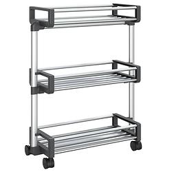 Foto van The living store opbergtrolley aluminium - 59 x 20 x 75 cm - 3 manden - verstelbare plank - zilver