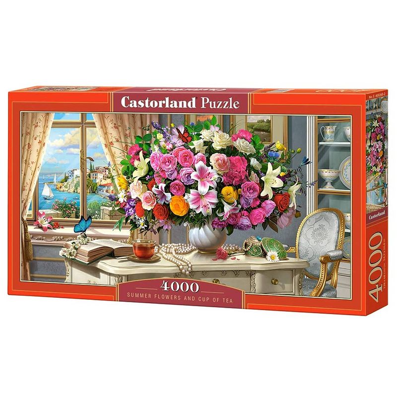 Foto van Castorland legpuzzel summer flowers and cup of tea 4000 stukjes