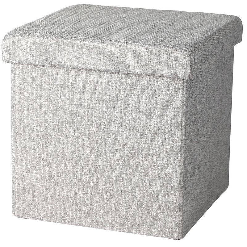 Foto van Urban living poef/hocker - opbergbox zit krukje - lichtgrijs - polyester/mdf - 38 x 38 cm - opvouwbaar - poefs