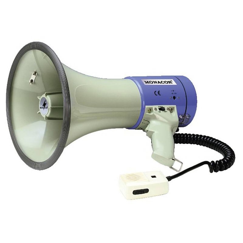 Foto van Monacor tm-27 megafoon met geluiden, met handmicrofoon