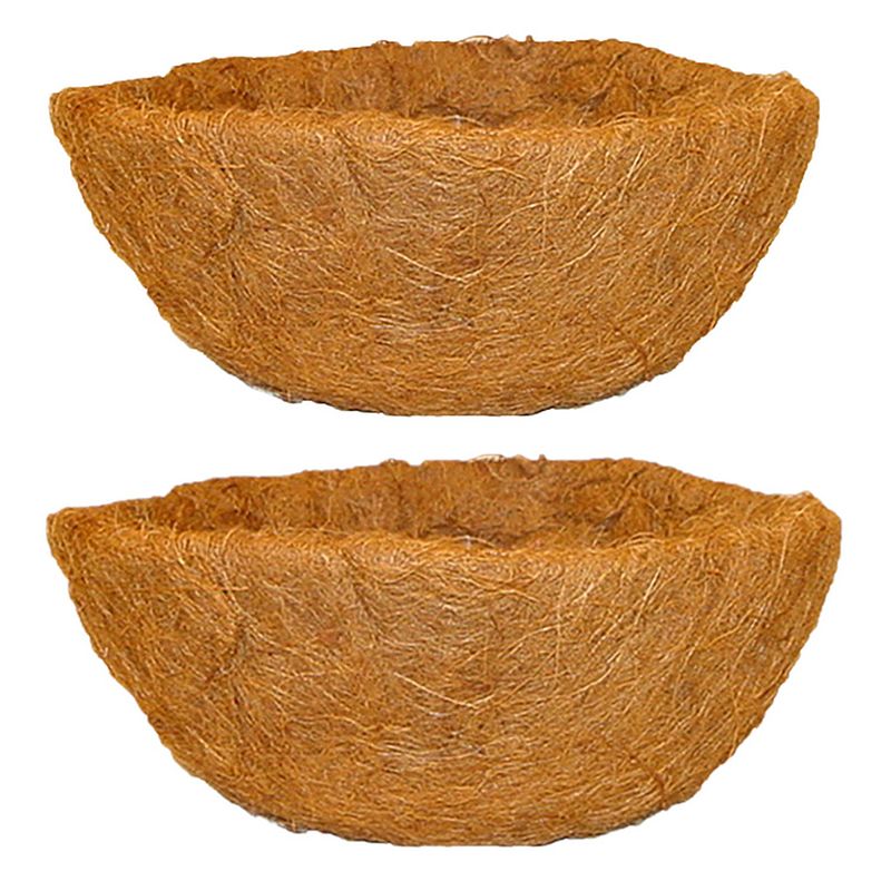 Foto van 2x stuks voorgevormde inlegvellen kokos voor hanging basket 40 cm - kokosinleggers - plantenbakken