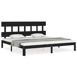 Foto van The living store massief grenenhouten bedframe - zwart - 203.5 x 203.5 x 81 cm