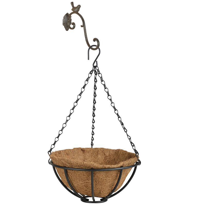 Foto van Hanging basket 25 cm met ijzeren muurhaak en kokos inlegvel - plantenbakken