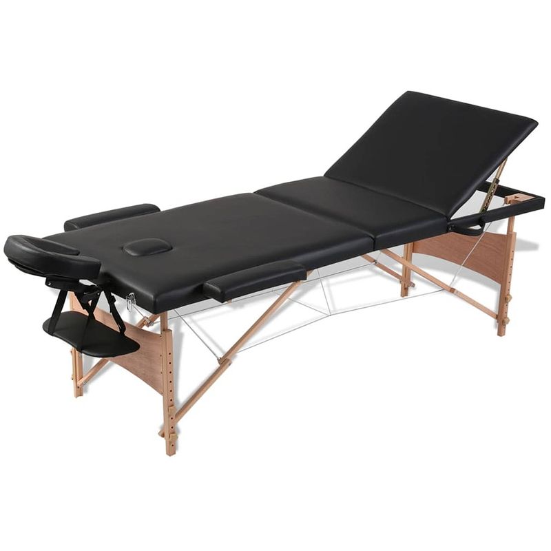 Foto van Vidaxl inklapbare massagetafel 3 zones met houten frame (zwart)