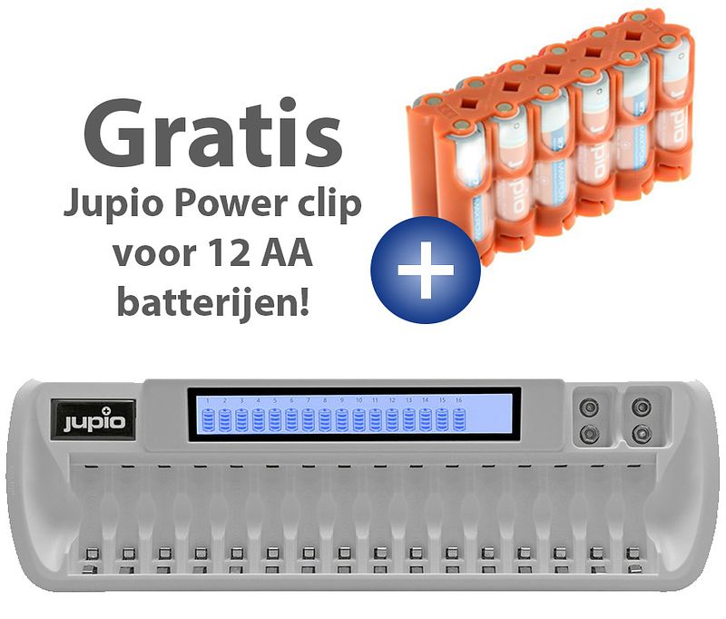 Foto van Jupio master chargerii voor 16 x aa/aaa batterijen - met lcd scherm