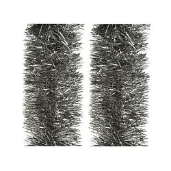 Foto van 2x stuks kerstboom slingers/lametta guirlandes antraciet (warm grey) 270 x 10 cm - kerstslingers