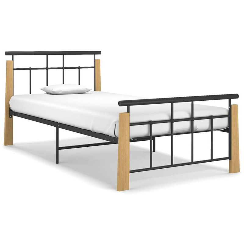 Foto van Vidaxl bedframe metaal en massief eikenhout 90x200 cm