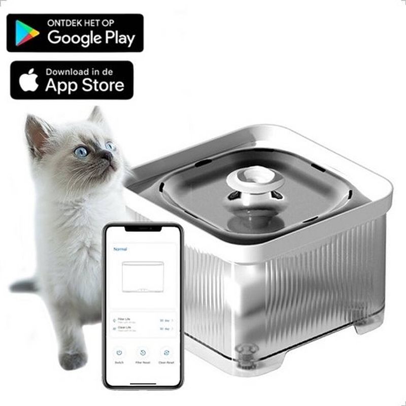 Foto van Pets pride drinkfontein kat & hond - waterfontein 3l - keramische pomp - smart kattenfontein met app