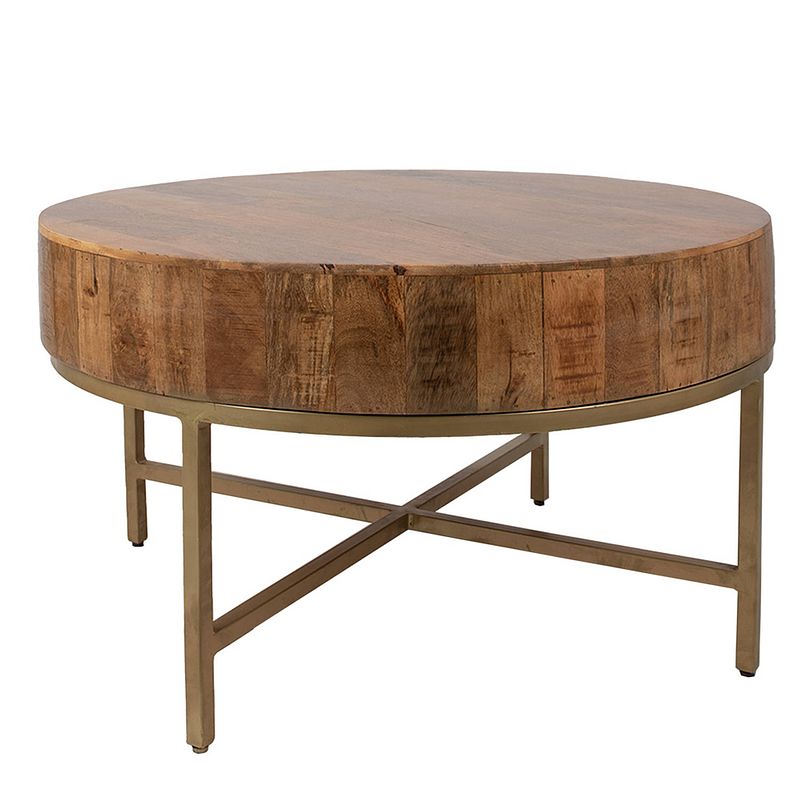 Foto van Clayre & eef bijzettafel rond ø 81x47 cm bruin hout ijzer rond salontafel sidetable tafeltje bruin salontafel sidetable