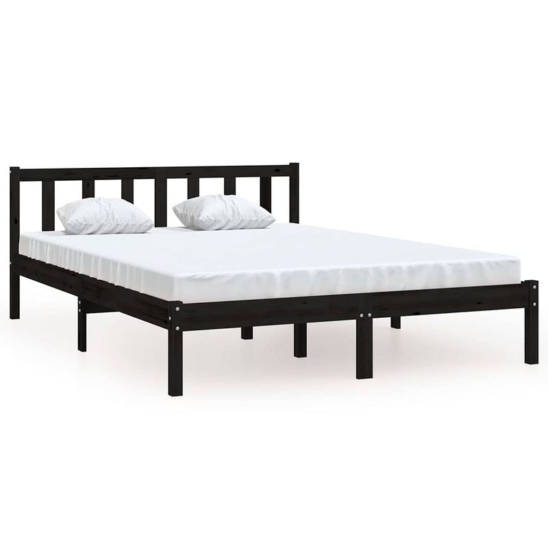 Foto van The living store bedframe grenenhout - 195.5 x 125.5 x 69.5 cm - zwart - geschikt voor 120 x 190 cm matras - montage