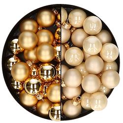 Foto van Mini kerstballen - 48x st - champagne en goud - 2,5 cm - glas - kerstbal