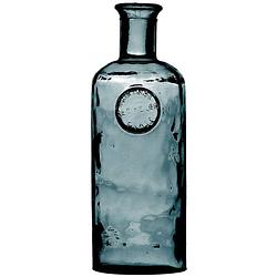 Foto van Natural living bloemenvaas olive bottle - marine blauw transparant - glas - d13 x h35 cm - fles vazen - vazen