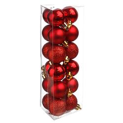 Foto van 18x stuks kerstballen rood glans en mat kunststof 3 cm - kerstbal