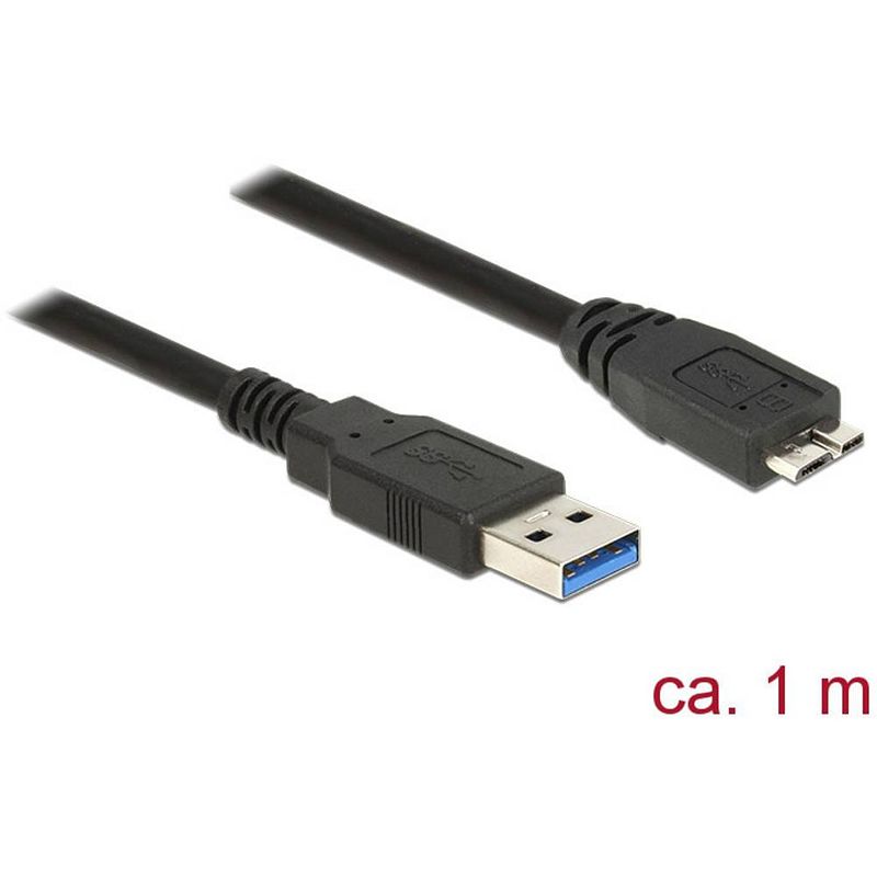 Foto van Delock usb-kabel usb 3.2 gen1 (usb 3.0 / usb 3.1 gen1) usb-a stekker, usb-micro-b 3.0 stekker 1.00 m zwart vergulde steekcontacten 85072