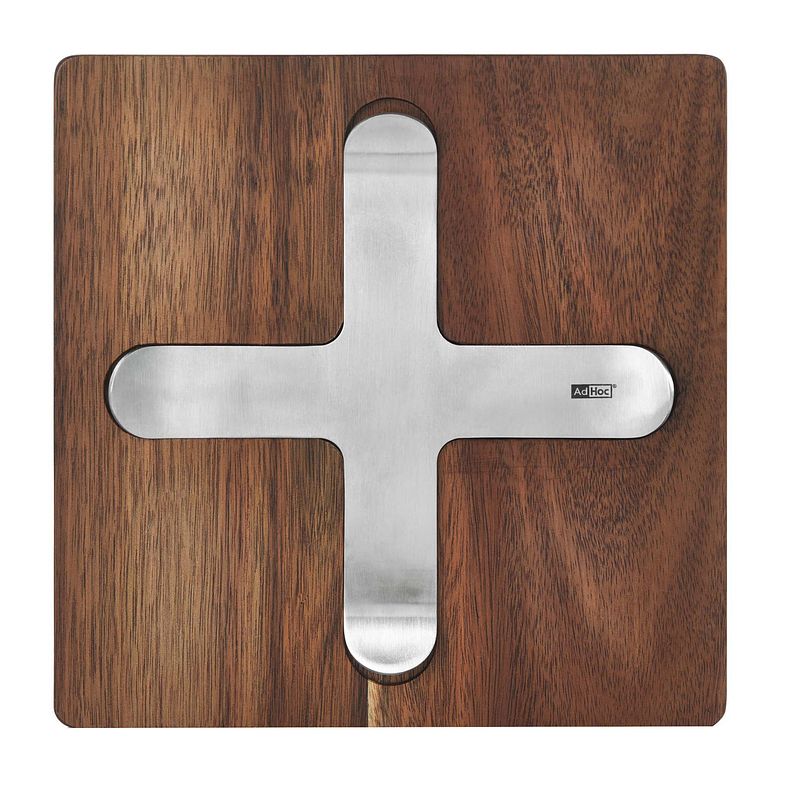 Foto van Adhoc servethouder cross 19,5 x 1,5 cm rvs/hout bruin