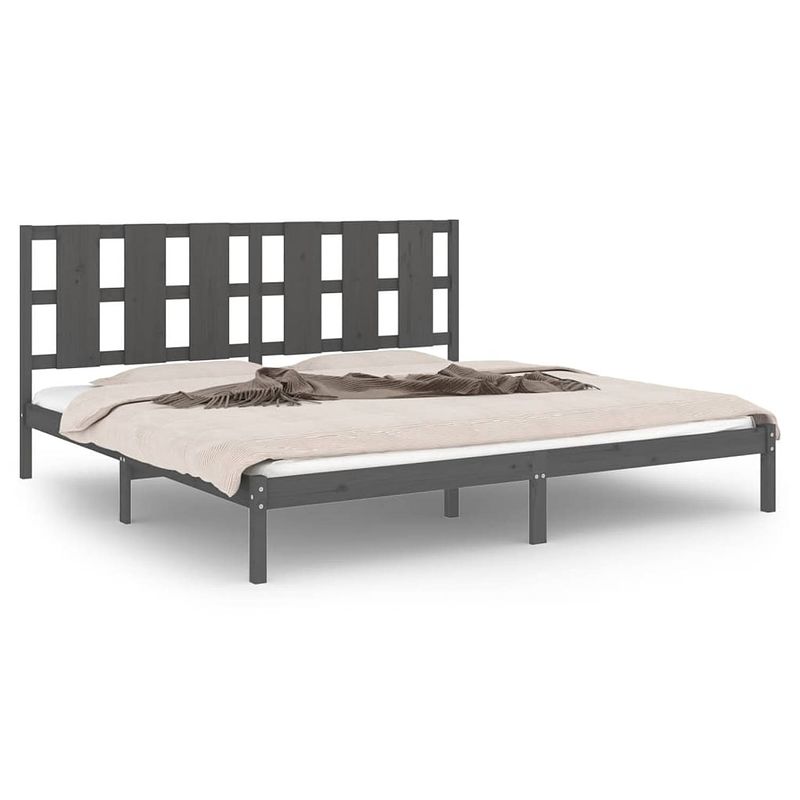 Foto van The living store bedframe grenenhout - grijs - 205.5 x 185.5 x 100 cm - 180 x 200 cm (6ft super king)