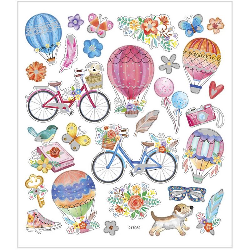 Foto van Creotime stickervel fietsen en luchtballonnen 16,5 x 15 cm 29 stuks