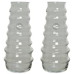 Foto van Set van 2x stuks handgemaakte vazen/bloemenvazen ribbel 3,5 liter van glas 13 x 30 cm - vazen