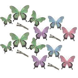 Foto van Othmar decorations decoratie vlinders op clip 12x stuks - groen/paars/blauw/roze - hobbydecoratieobject