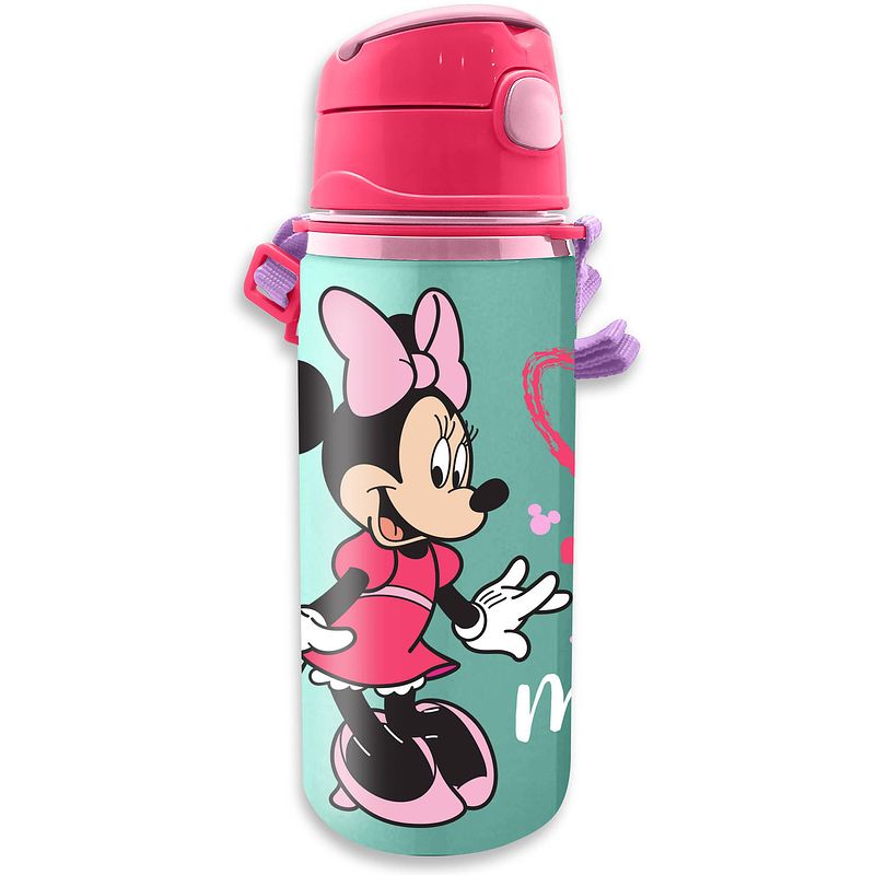 Foto van Disney minnie mouse drinkfles/drinkbeker/bidon met drinktuitje - roze - aluminium - 600 ml - schoolbekers