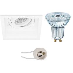 Foto van Led spot set - osram parathom par16 930 36d - pragmi domy pro - gu10 fitting - dimbaar - inbouw vierkant - mat wit -