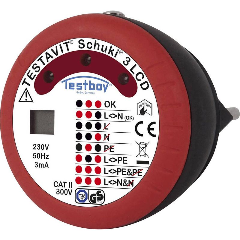 Foto van Testboy testavit schuki 3 lcd stopcontacttester cat ii 300 v led, lcd