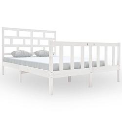 Foto van The living store houten bedframe - 140 x 200 cm - massief grenenhout - wit