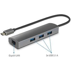 Foto van Renkforce 3 + 1 poorten usb 3.2 gen 2-hub met ingebouwde netwerkaansluiting, met aluminium behuizing zilver