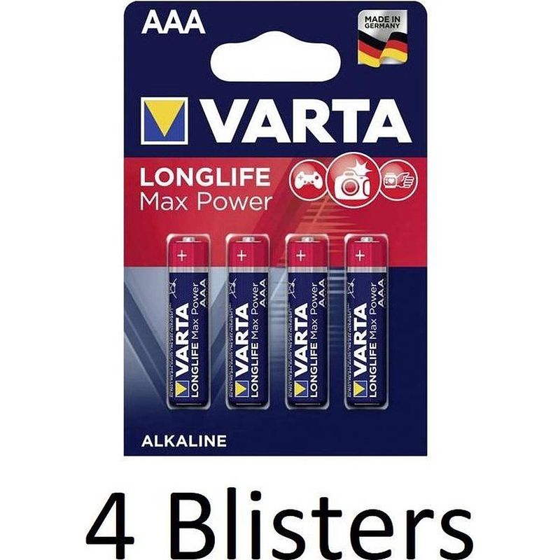 Foto van 16 stuks (4 blisters a 4 st) varta longlife max power aaa batterijen