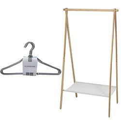 Foto van Set van kledingrek met plank en kledinghangers - bamboe - 155 cm - kledingrekken