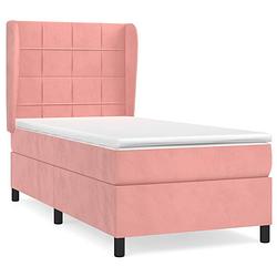 Foto van The living store boxspringbed - fluweel - roze - 203x93x118/128cm - pocketvering matras - middelharde ondersteuning -